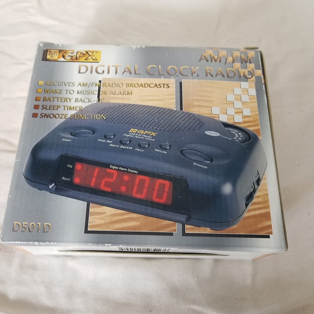 GPX Digital Clock Radio AM/FM D501D Black New Snooze Battery Backup LED